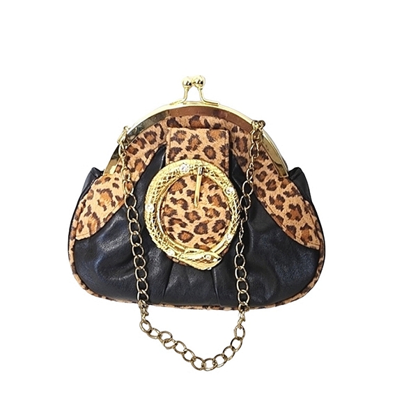 Unique bag leopard patterned tall clutch with snake ornament from Funk Me - Picture 8 of 10
